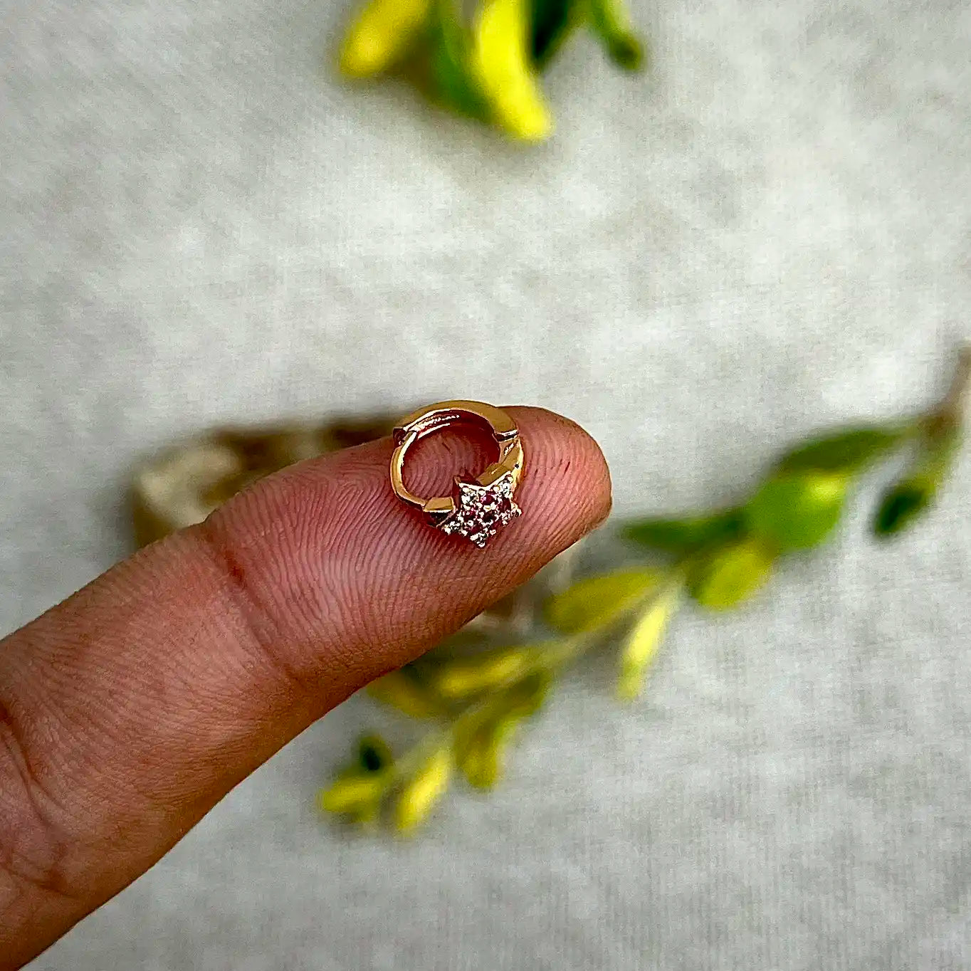 7mm Tiny Ruby Star Hoop Earrings