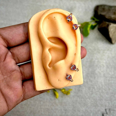 7mm Tiny Heart Ruby Stone Hoop Earrings