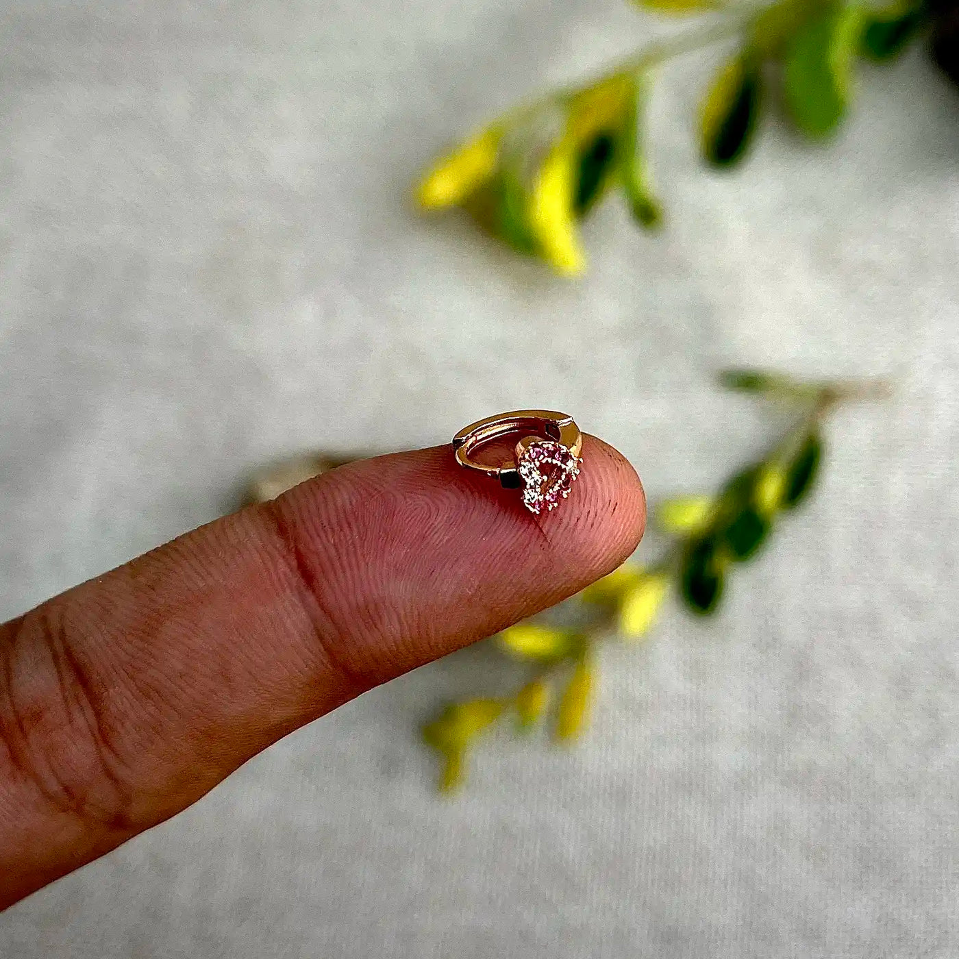 7mm Tiny Heart Ruby Stone Hoop Earrings