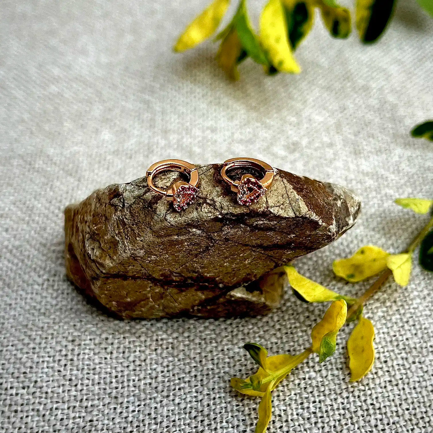 7mm Tiny Heart Ruby Stone Hoop Earrings