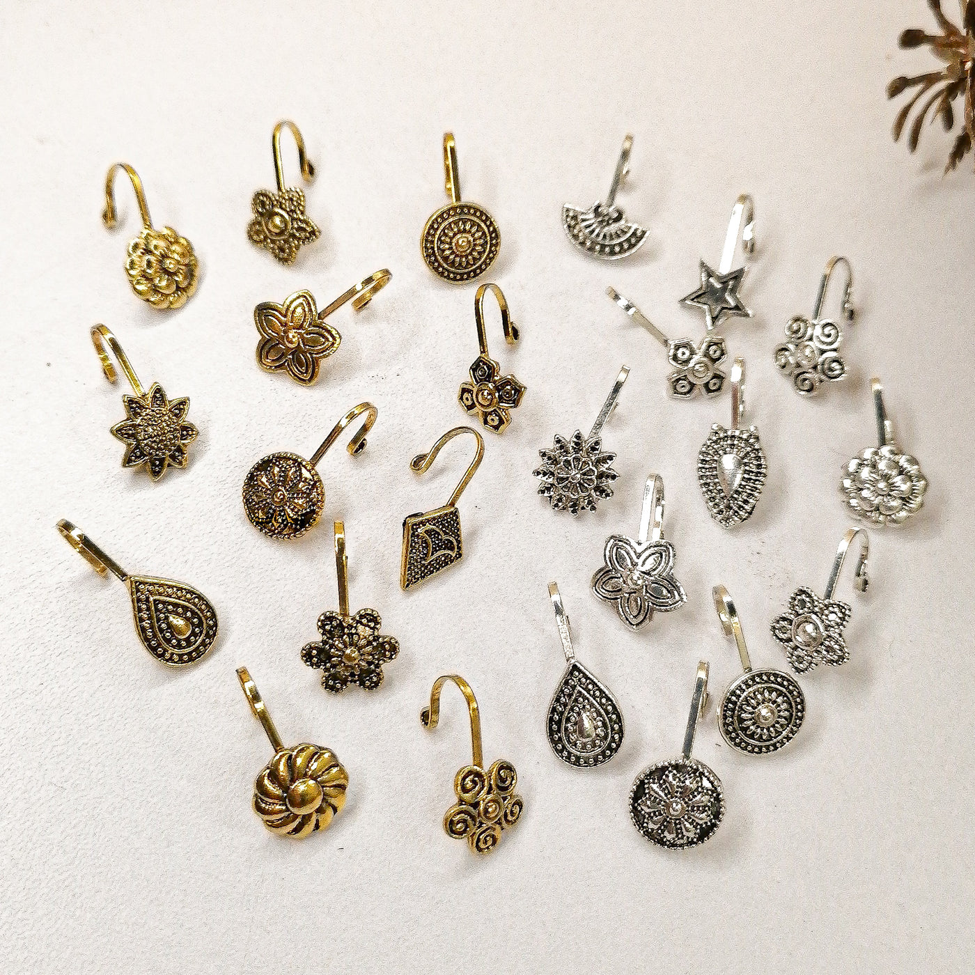 Silver & Golden Oxidized Nose Clips – 12 Elegant Designs