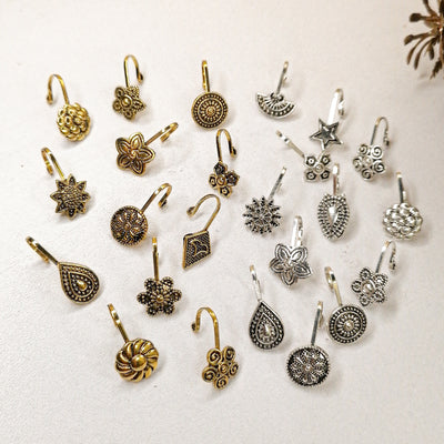 Silver & Golden Oxidized Nose Clips – 12 Elegant Designs