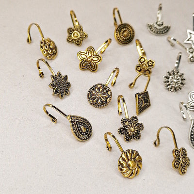 Silver & Golden Oxidized Nose Clips – 12 Elegant Designs
