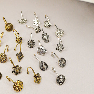 Silver & Golden Oxidized Nose Clips – 12 Elegant Designs