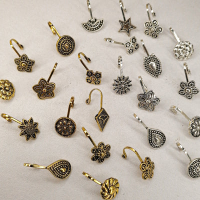 Silver & Golden Oxidized Nose Clips – 12 Elegant Designs