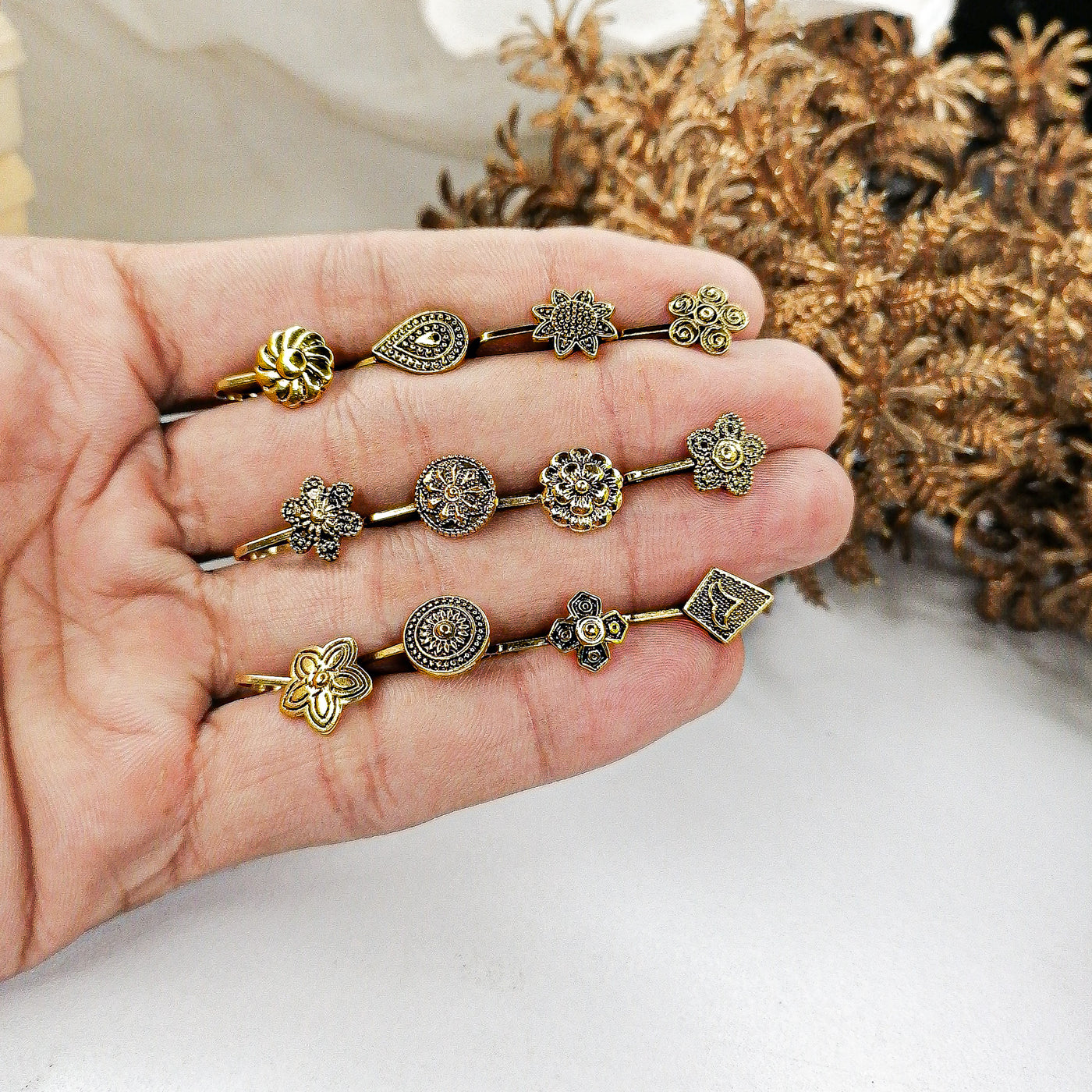 Golden Oxidized Nose Clips – 12 Elegant Designs