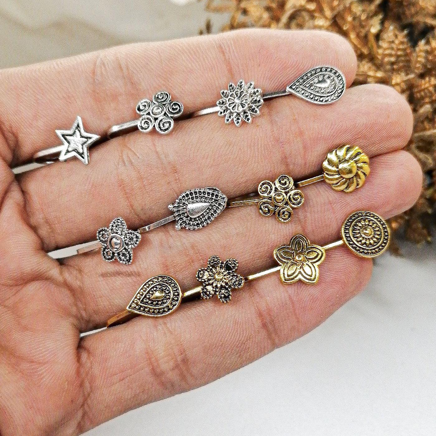 Silver & Golden Oxidized Nose Clips – 12 Elegant Designs