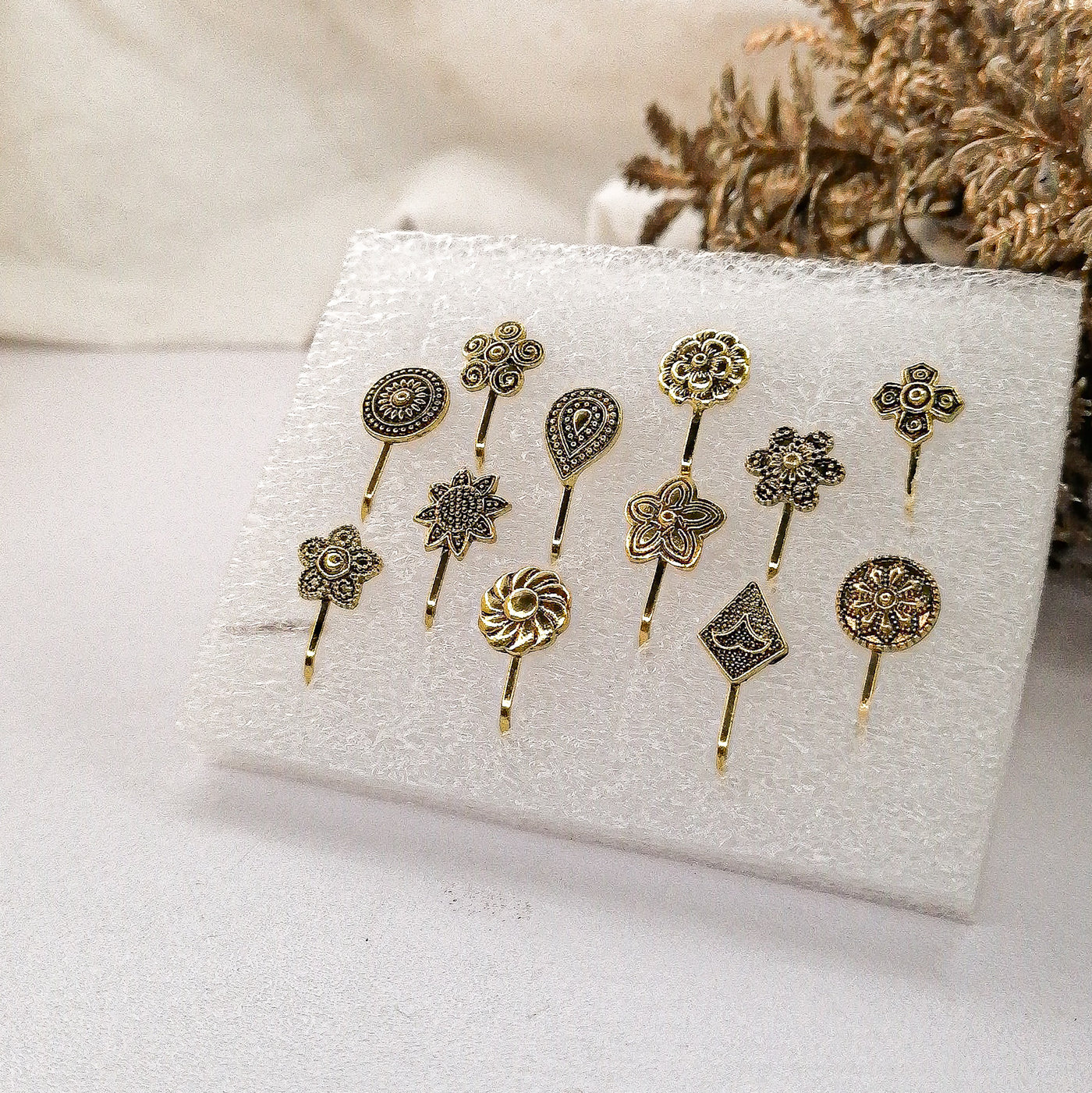 Golden Oxidized Nose Clips – 12 Elegant Designs