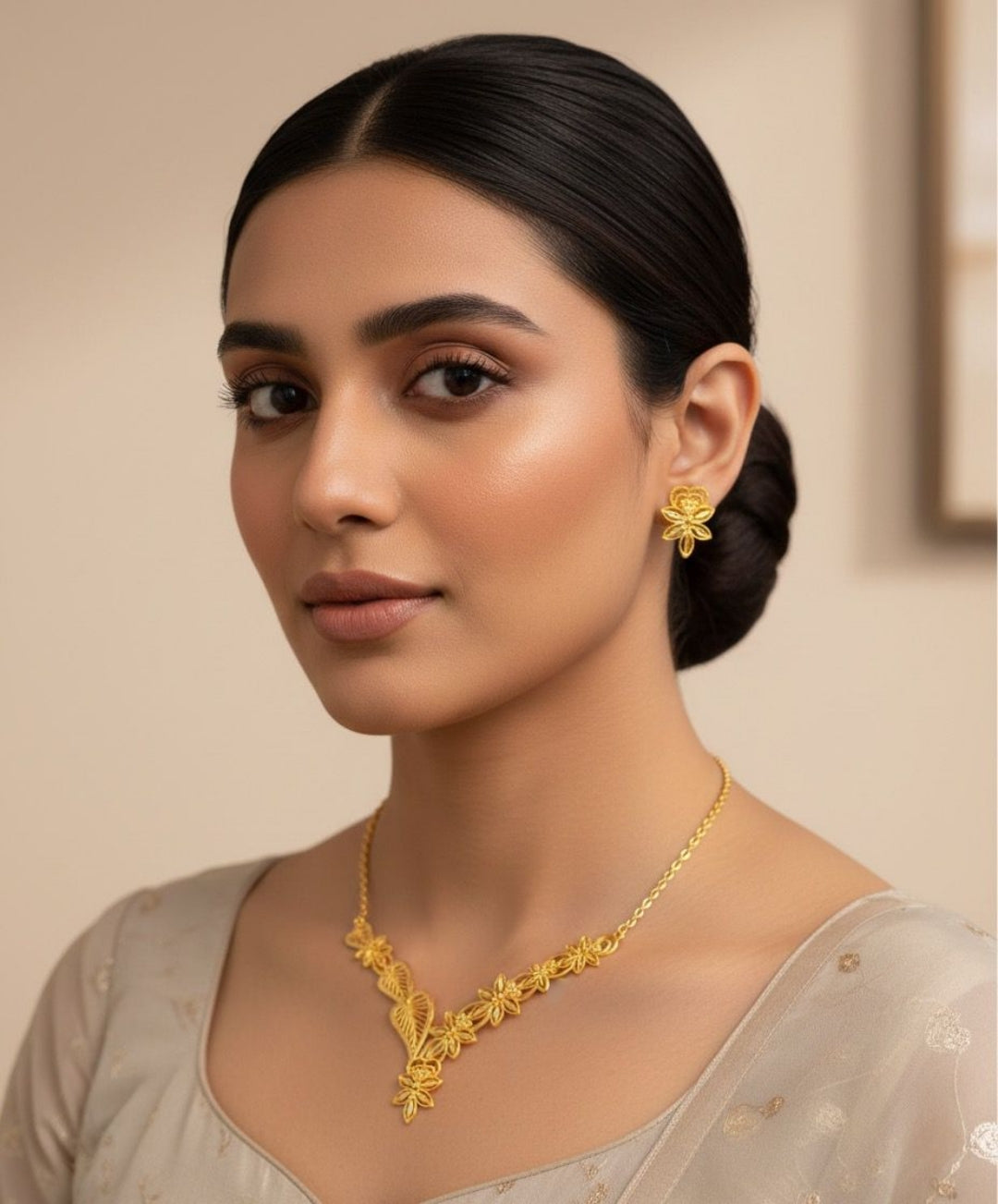 Floral Filigree Heart Set with Earrings