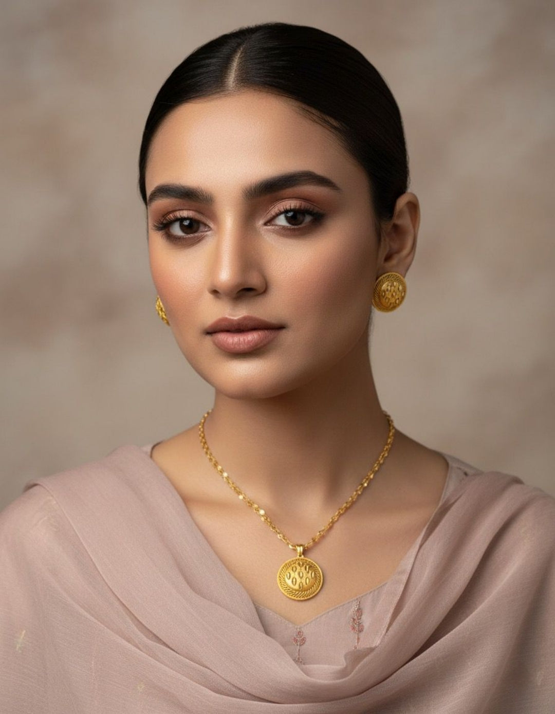 Double Chain Broach Pendant with Earrings and Ring