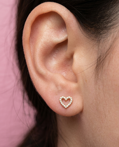 Tiny Heart Stone Stud Earrings – Secure Screw Back Pair