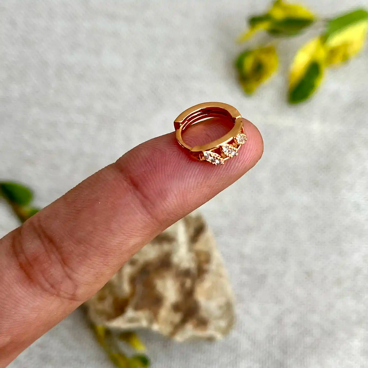 12mm 3Stones Hoop Earrings-Lobe Piercings