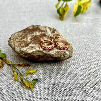 12mm Ruby Studed Stones Hoop Earrings-Lobe Piercings