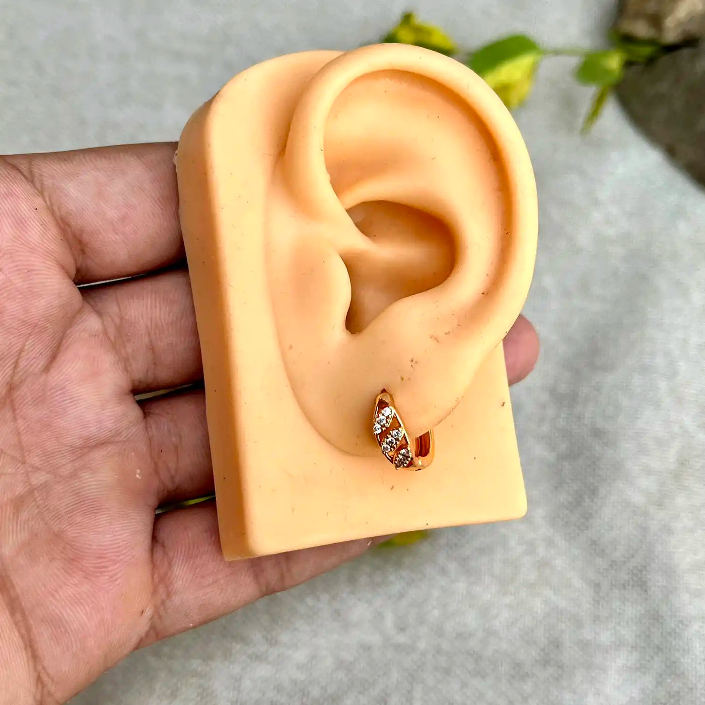 12mm 3Stones Hoop Earrings-Lobe Piercings