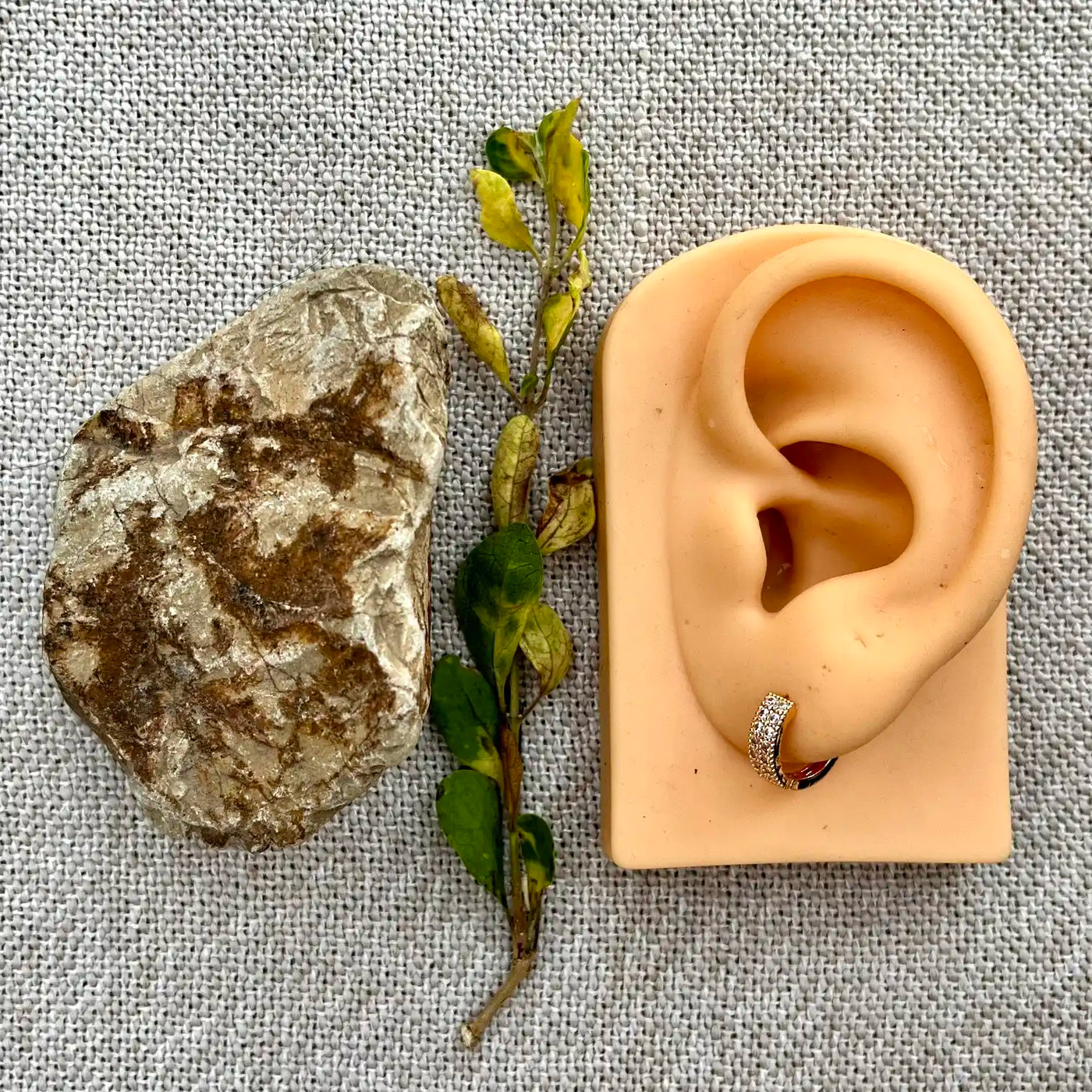 12mm Tiny Stones Hoop Earrings-Lobe Piercings