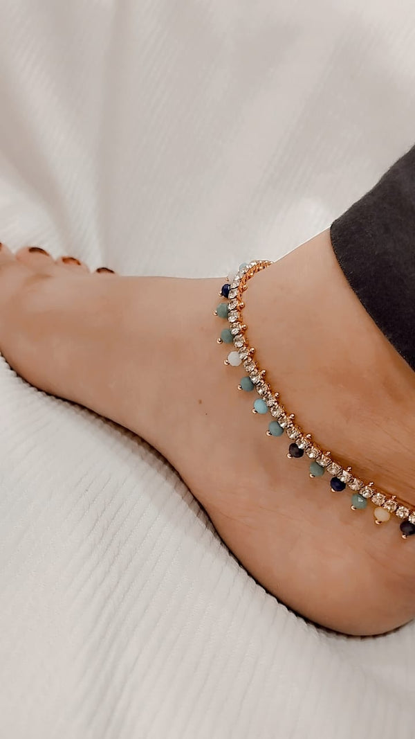 Multicolor Crystal Anklet Pair - Adjustable