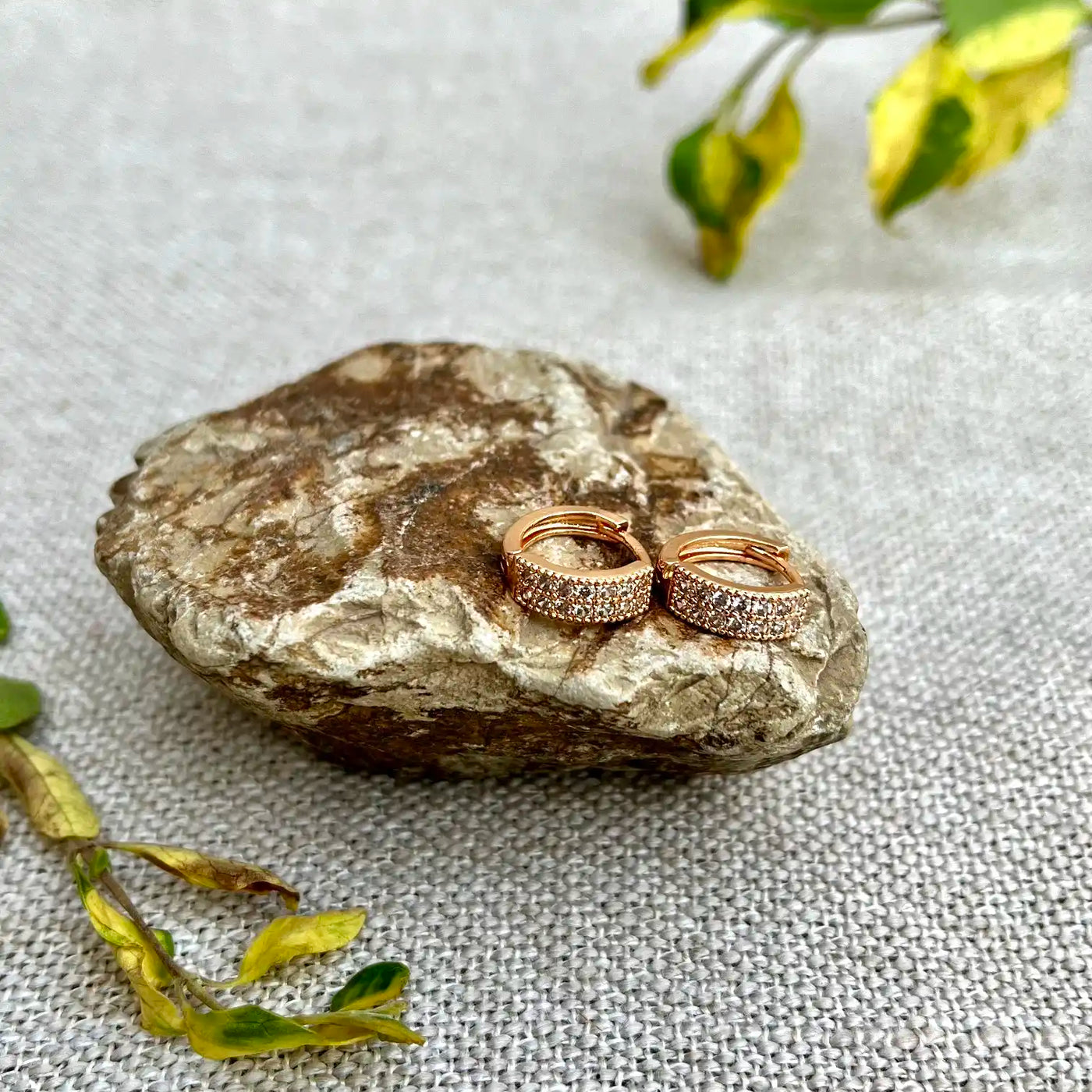 12mm Tiny Stones Hoop Earrings-Lobe Piercings