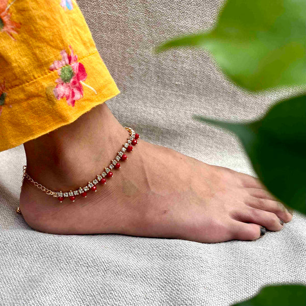 Red Crystal Anklet Pair - Adjustable