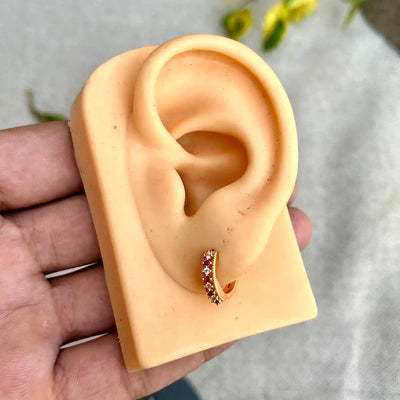 12mm Ruby Studed Stones Hoop Earrings-Lobe Piercings