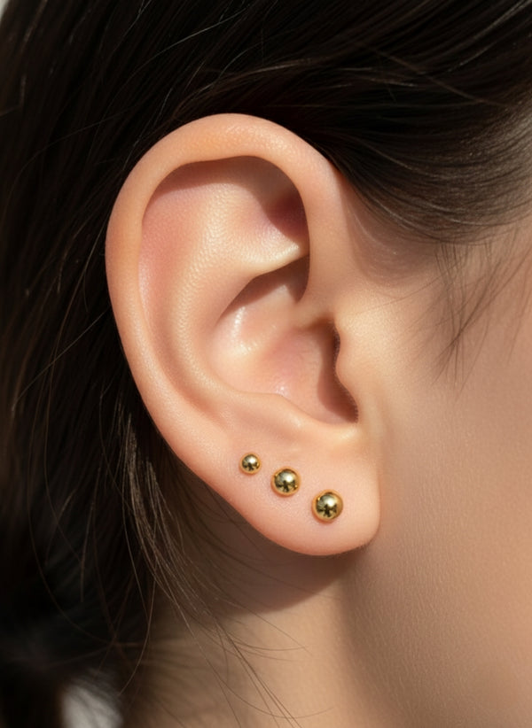 3 Pairs Gold-Plated Ball Stud Earrings
