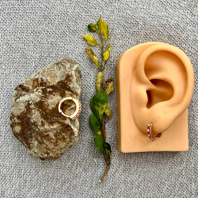 12mm Ruby Studed Stones Hoop Earrings-Lobe Piercings