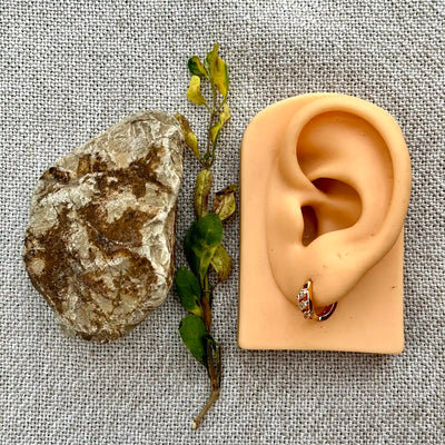 12mm 3Stones Hoop Earrings-Lobe Piercings