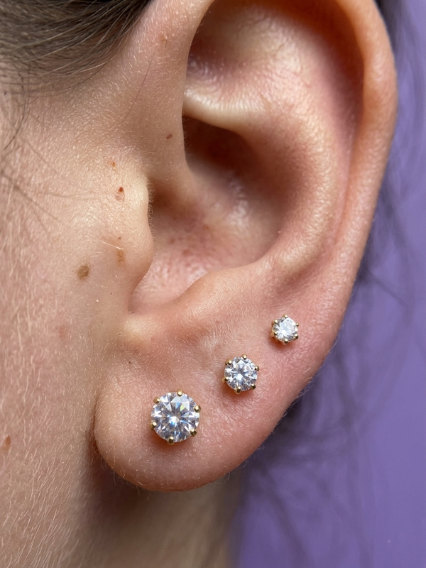 3 Pairs Gold-Plated Zirqon Stone Stud Earrings Set